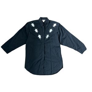 Vintage EUC Embroidered Western Cowgirl Shirt Size S Black